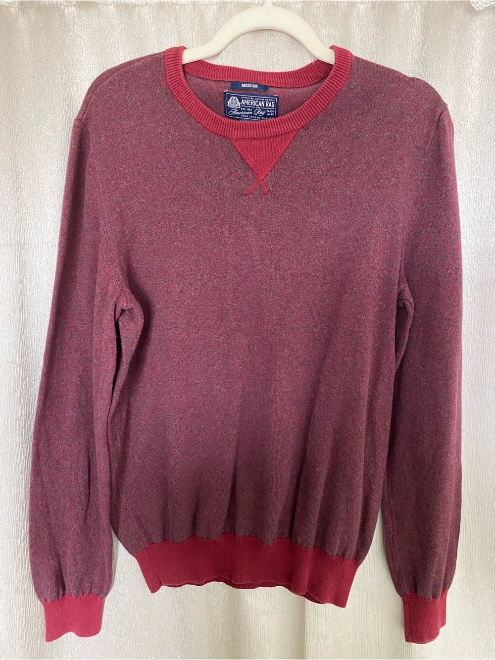 American Rag CIE Red 100% Cotton Crewneck Sweater Medium Americana Preppy